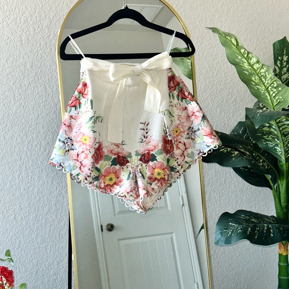 Zimmermann Floral High-Waist Linen Shorts in 0 - Picture 3 of 10